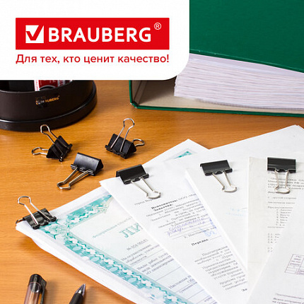 Зажимы для бумаг BRAUBERG, КОМПЛЕКТ 12 шт., 32 мм, на 140 листов, черные, картонная коробка, 220560