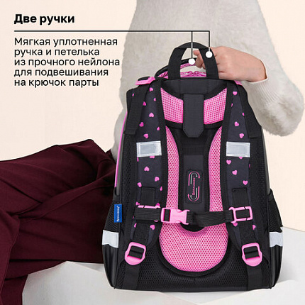 Ранец BRAUBERG SHINY, 2 отделения, с брелоком, "Улыбающийся котик", 38х28х14 см, 272040
