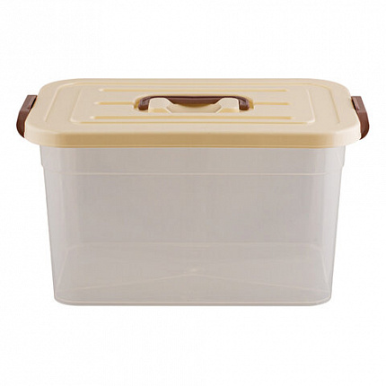 Ящик-контейнер 10 л с КРЫШКОЙ НА ЗАЩЕЛКАХ И РУЧКОЙ, 19х35х23 см, пластик, прозрачный, крышка ассорти, 810, 438100065