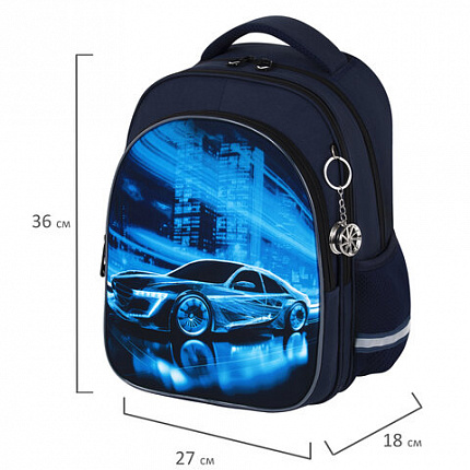 Рюкзак BRAUBERG OPTIMA, 2 отделения, с брелоком, "Ночной гонщик", 36х27х18 см, 272096