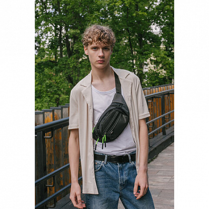 РЕЗЕРВ Сумка на пояс PROMPT, два отделения, задний карман, черная, 37х14х4,5 см, WBZ, 273928