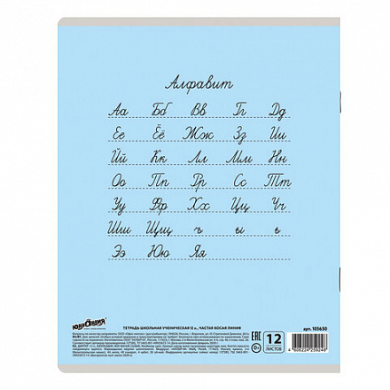 Тетрадь 12 л. ЮНЛАНДИЯ КЛАССИЧЕСКАЯ, частая косая линия, обложка картон, АССОРТИ 5 видов, 105650