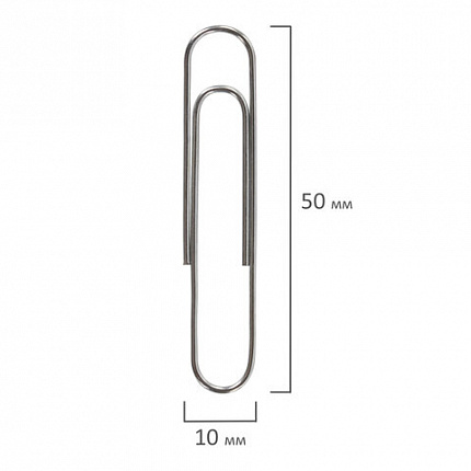 Скрепки большие 50 мм, BRAUBERG, никелированные, 50 шт., в картонной коробке, РОССИЯ, 221525