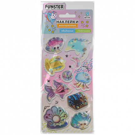 Наклейки объемные "Для девочек" с блестками, 17,5х9 см, ассорти 6 видов, FUNSTER (ФАНСТЕР), 666091