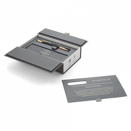 Ручка шариковая PARKER "Duofold Classic Black GT", корпус черный, позолоченные детали, черная, 1931386