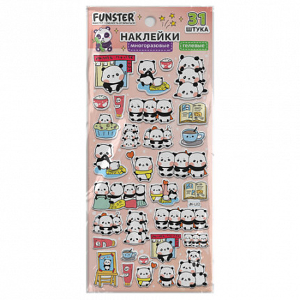 Наклейки гелевые "Зверяшки-обаяшки", 17,5х9 см, ассорти 12 видов, FUNSTER (ФАНСТЕР), 666085