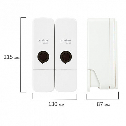 Дозатор двойной 2 х 0,3 л для жидкого мыла/шампуня/геля LAIMA PREMIUM, НАЛИВНОЙ, белый, ABS-пластик, 609499