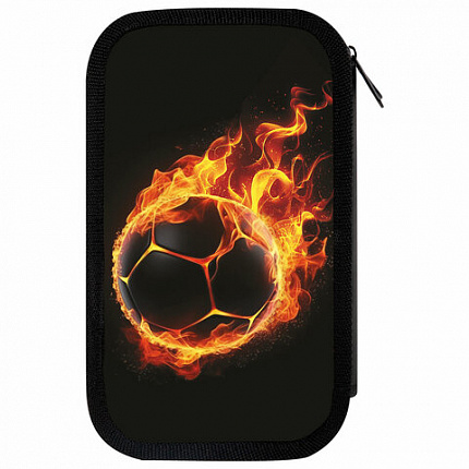 Пенал ЮНЛАНДИЯ, 3 отделения, картон с эффектом soft-touch, 19х11 см, "Fire ball", 273501