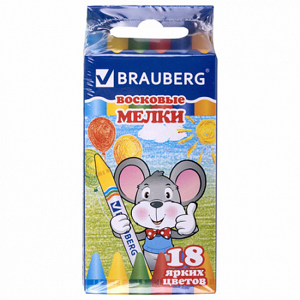 Восковые мелки BRAUBERG/ПИФАГОР, 18 цветов, 222963