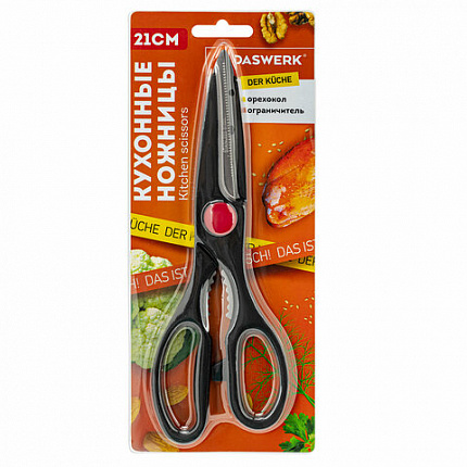 Ножницы кухонные DASWERK (ДАСВЕРК), 210 мм, с орехоколом, зазубренные, 608905