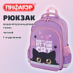 Рюкзак ПИФАГОР SCHOOL, 1 отделение, 3 кармана, "Наблюдательный кот", 38x28х14 см, 274437