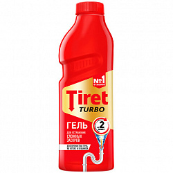 Средство для прочистки канализационных труб 1 л, TIRET (Тирет) "Turbo", гель, 8147377