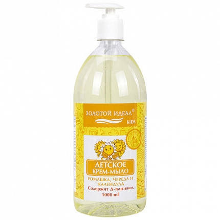 Мыло-крем жидкое гипоаллергенное 1 л, ЗОЛОТОЙ ИДЕАЛ KIDS "Ромашка, череда и календула", дозатор, 609430