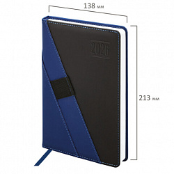 Ежедневник датированный 2026, А5, 138х213 мм, BRAUBERG "Swirl", под кожу, держатель для ручки, синий, 117479