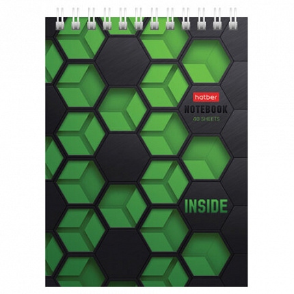 Блокнот МАЛЫЙ ФОРМАТ А6, 40 л., гребень, картон, клетка, HATBER, "INSIDE", 080475, 40Б6В1гр