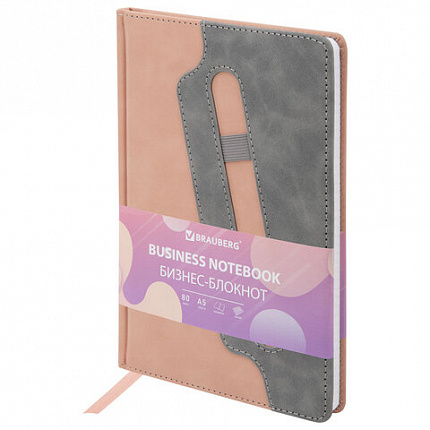 Блокнот А5 148x218 мм BRAUBERG "Assistant", под кожу, 80 листов, держатель, клетка, розовый, 118631