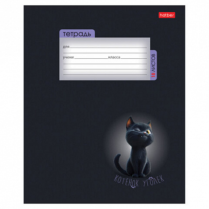 Тетрадь 18 л., HATBER клетка, обложка картон, "Котенок уголек" (микс в спайке), 091435, 18Т5В1