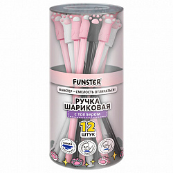 Ручка с топпером шариковая масляная FUNSTER "CAT PAWS", СИНЯЯ, корпус ассорти, пишущий узел 0,7 мм, линия письма 0,35 мм,144369