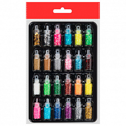 Блестки для декора НАБОР 24 вида по 2 грамма, в стеклянных тубах, ОСТРОВ СОКРОВИЩ, 665680