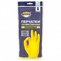 Перчатки МНОГОРАЗОВЫЕ латексные AVIORA, хлопчатобумажное напыление, размер S (маленький), желтые, вес 40 г, 402-566