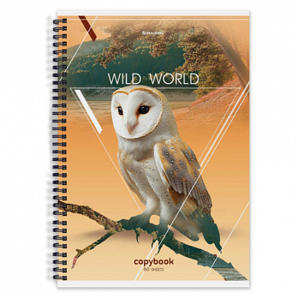 Тетрадь А4, 80 л., BRAUBERG, гребень, клетка, глянцевый лак, WILD, 404052
