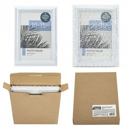 Рамка 10х15 см небьющаяся, багет 17,5 мм, пластик, BRAUBERG "Colorful", белая, 391239