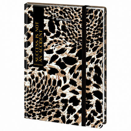 Блокнот с резинкой в клетку 96 л., А5 145х203 мм, твердая обложка, BRAUBERG," Leopard", 115535