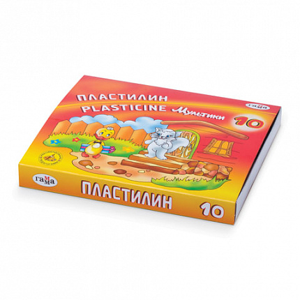 Пластилин классический ГАММА "Мультики", 10 цветов, 200 г, со стеком, картонная упаковка, 280017/281017