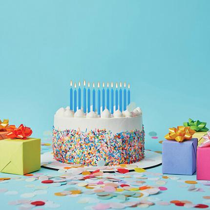 Набор свечей для торта 20 шт., 8 см, с держателями, голубые, ЗОЛОТАЯ СКАЗКА, в блистере, 591455