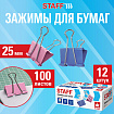 Зажимы для бумаг STAFF ECO, КОМПЛЕКТ 12 шт, 25 мм, на 100 листов, цветные, картонная коробка, 274038