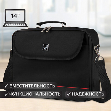 Сумка-портфель BRAUBERG с отделением для ноутбука 13-14", "Profi", откидная крышка, черная, 37х28х7 см, 240440