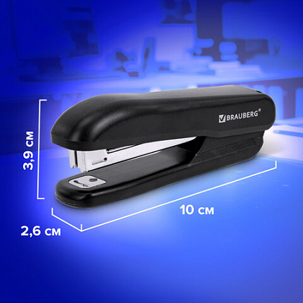 Степлер №10 BRAUBERG "SX-19", до 12 листов, с антистеплером, черный, 228587