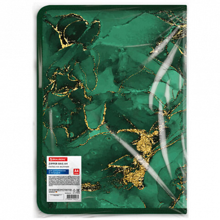 Папка на молнии для документов и тетрадей пластиковая BRAUBERG "Мрамор", А4, 330х230 мм, 0,5 мм, ассорти, 273932