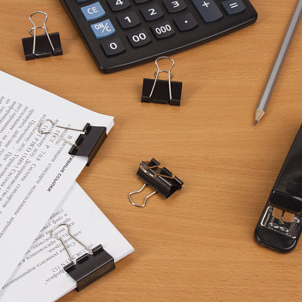 Зажимы для бумаг STAFF "EVERYDAY", КОМПЛЕКТ 12 шт., 32 мм, на 140 листов, черные, картонная коробка, 224608