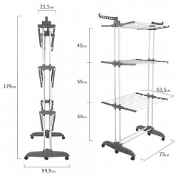 Сушилка напольная для белья раскладная МНОГОФУНКЦИОНАЛЬНАЯ, 3 уровня, на колесах, "Super Compact", СКЛАДНОЕ ОСНОВАНИЕ, LAIMA HOME, 608462