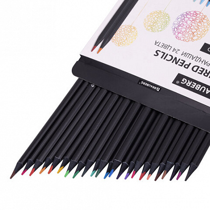 Карандаши цветные чёрное дерево BRAUBERG BLACK WOOD, 24 цвета, трехгранный корпус, грифель мягкий 3 мм, 181949