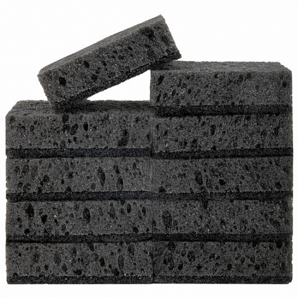 Губки для посуды 9,8х6,6х3 см, КОМПЛЕКТ 10 шт., SQUARE BLACK, КРУПНОПОРИСТЫЙ поролон с абразивным слоем, LAIMA, 608648