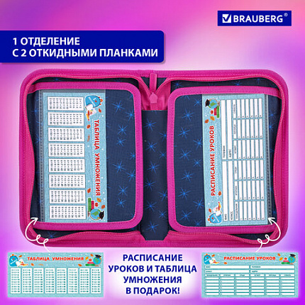 Пенал BRAUBERG, 1 отделение, 2 откидные планки, полиэстер, 21х14 см, "Милый лисенок", 272318