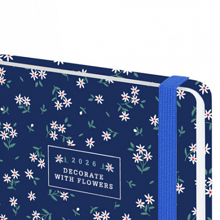 Ежедневник датированный 2026 с резинкой 145х203 мм, А5, BRAUBERG, твердый, фольга, "Ромашки", 117346