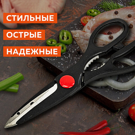 Ножницы кухонные DASWERK (ДАСВЕРК), 210 мм, с орехоколом, зазубренные, 608905