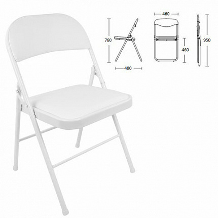 Стул складной BRABIX "Golf Plus CF-003 КОМФОРТ", белый каркас, кожзам белый, В КОРОБЕ, 533028