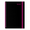 Тетрадь обложка пластик, А5 80 л., спираль пластик, резинка, клетка, BRAUBERG, черный/розовый, 405384