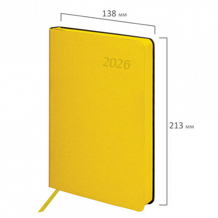 Ежедневник датированный 2026 А5 138x213 мм, BRAUBERG "Stylish", под кожу, гибкий, желтый, 117101