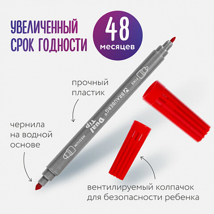 Фломастеры двусторонние BRAUBERG "PREMIUM" "DUAL-TIP", 10 шт., 10 цветов, два наконечника, картонная коробка с европодвесом, 151946