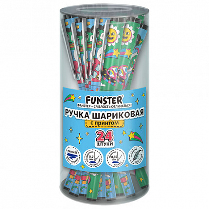 Ручка шариковая с грипом FUNSTER GRIP "ATTENTION!", СИНЯЯ, пишущий узел 0,7 мм, линия письма 0,3 мм, 144395