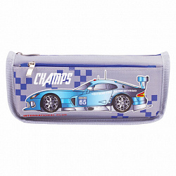 Пенал мягкий ЮНЛАНДИЯ, 2 отделения, полиэстер, "Car champion", серый, 21х6х9 см, 228983