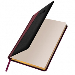 Ежедневник датированный 2026, А5, 138x213 мм, BRAUBERG "Cayman", под кожу, бордовый/черный, 117046