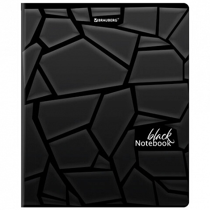Тетрадь А5, 48 л., BRAUBERG, скоба, клетка, матовая ламинация, выборочный лак, "Black" (микс в спайке), 404375