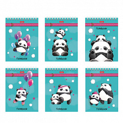 Блокнот МАЛЫЙ ФОРМАТ А6, 60 л., гребень, картон, клетка, HATBER, "Плюшевые панды", 088304, 60Б6В1гр