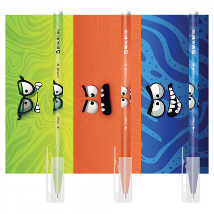 РЕЗЕРВ Ручка стираемая гелевая BRAUBERG CUTE MONSTERS, СИНЯЯ, корпус ассорти, линия 0, 144484